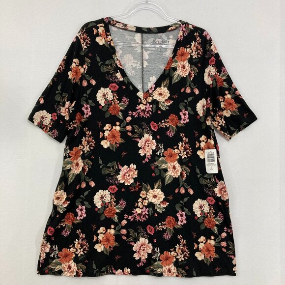 New Torrid Super Soft size 3X Knit Stretch V Neck Black Multi Floral Blouse - Picture 1 of 10